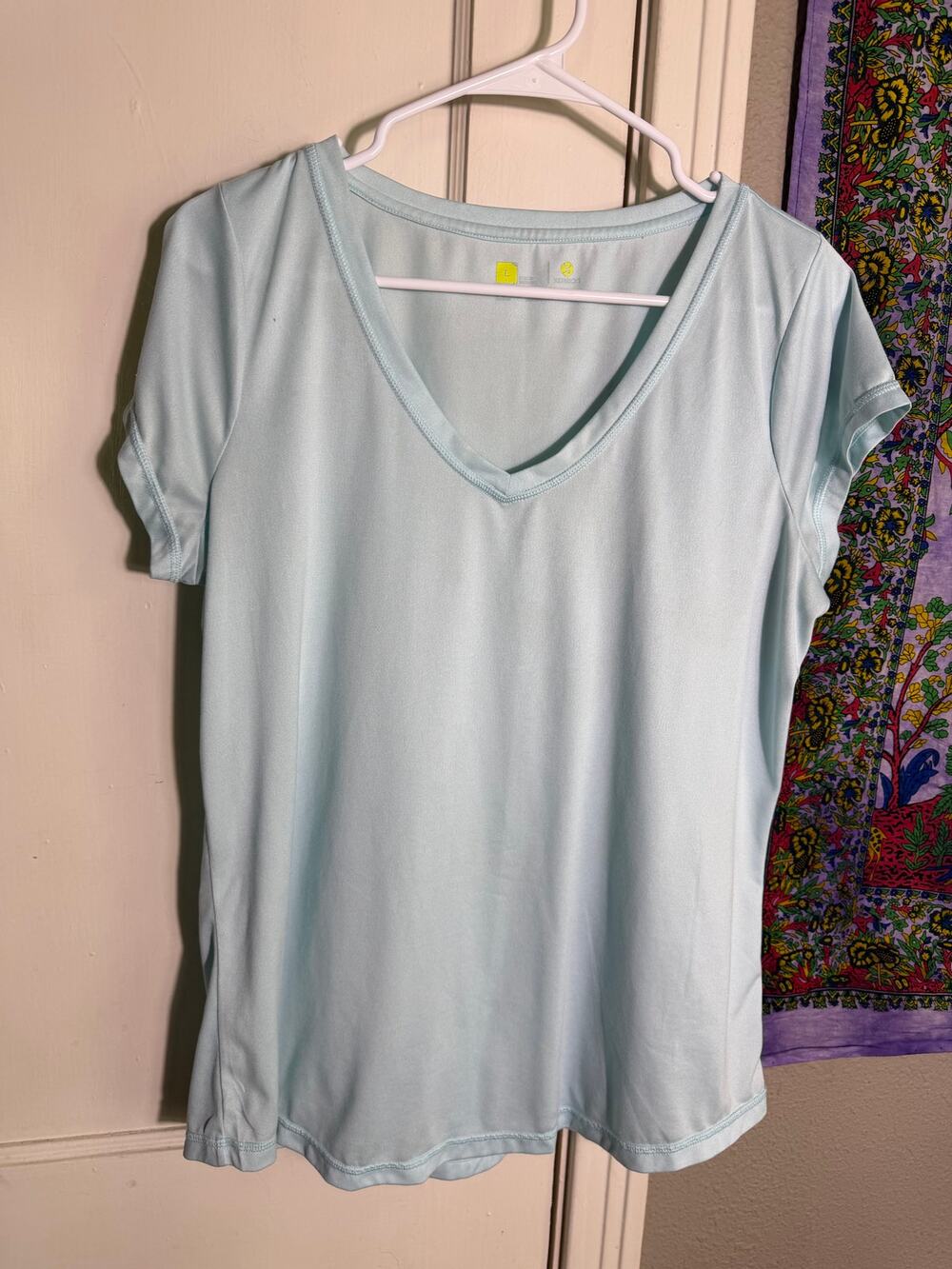 Xersion Womens Large Light Blue V Neck Athletic Shirt Workout Activewear Te